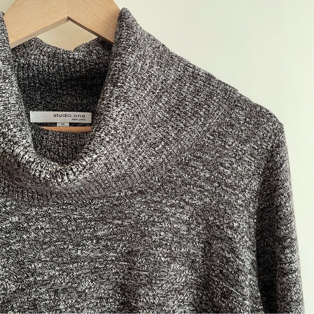Studio One Marled Charcoal Long Sleeve Cowl Neck Sweater Dress Size 1X
